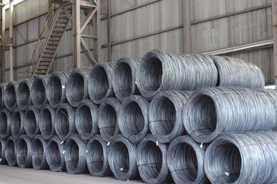 Wire rod coils stacked in warehouse
